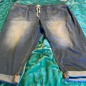 Lane Bryant roll bottom, comfy stretch, cropped, tie waist jeans